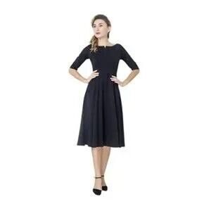 Marycrafts Classic Black Ponte Slot Neck Fit Flare Midi Dress Women's Size 4